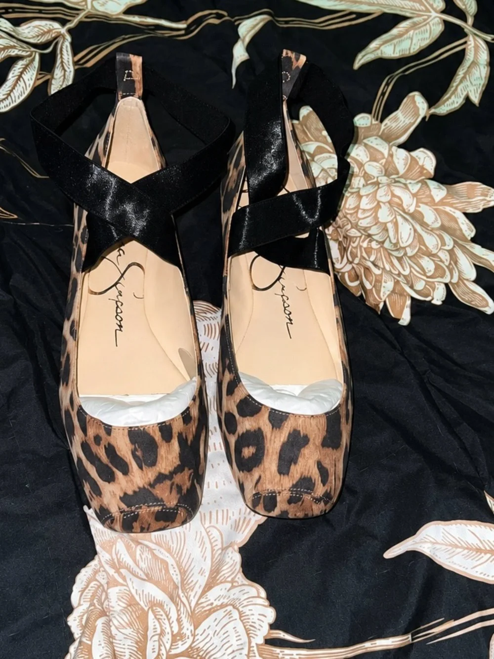 Jessica Simpson Leopard Print Ballet Flats with Black Cross Straps